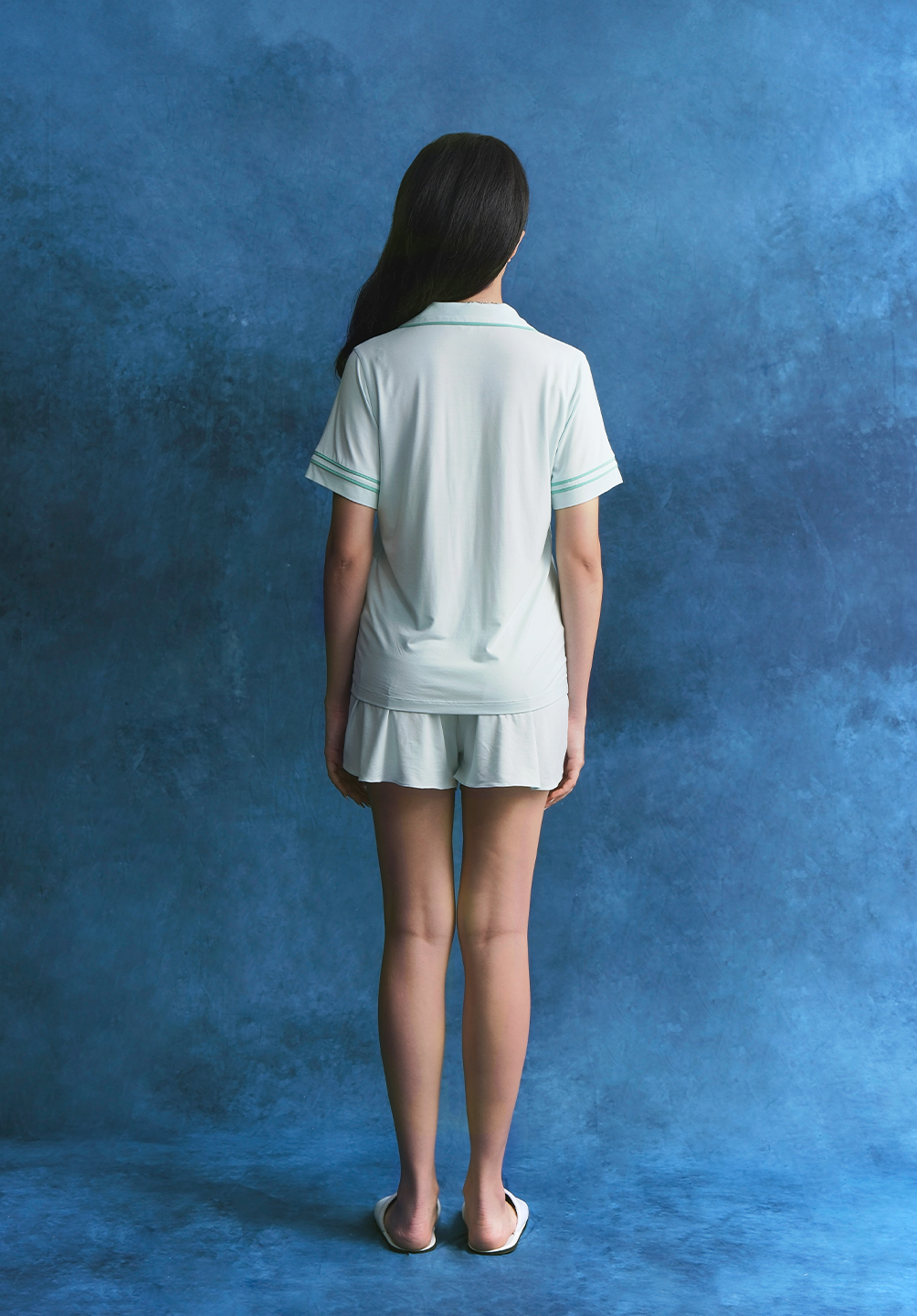 Salie Signature Bamboo Button Short Pyjamas in Powder Blue
