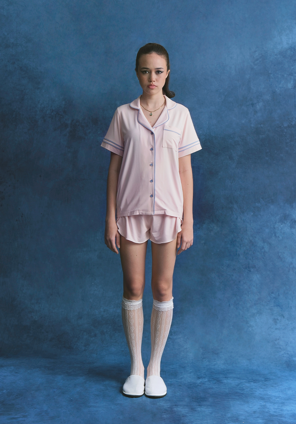Salie Signature Bamboo Button Short Pyjamas in Powder Pink
