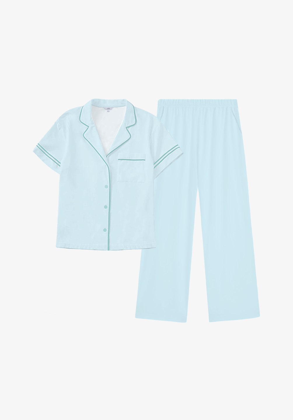 Salie Signature Bamboo Button Long Pyjamas in Powder Blue