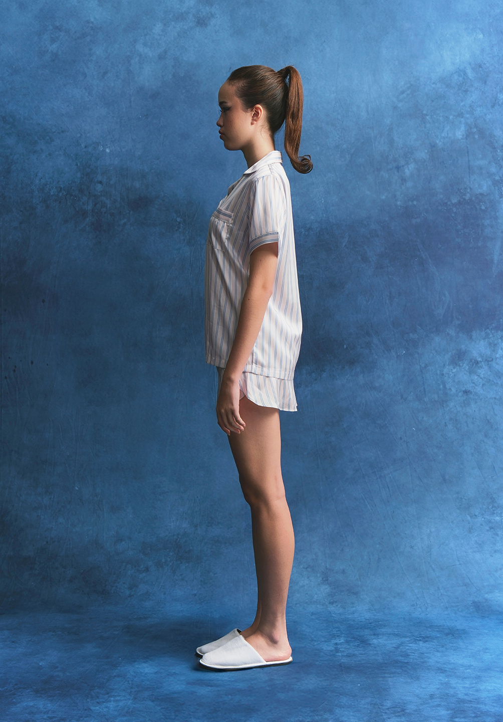 Salie Glaze Button Stripes Short Pyjamas in Candy Blue