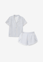Salie Glaze Button Stripes Short Pyjamas in Candy Blue