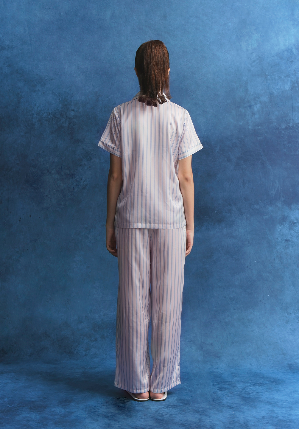 Salie Glaze Button Stripes Long Pyjamas in Candy Blue