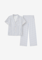 Salie Glaze Button Stripes Long Pyjamas in Candy Blue