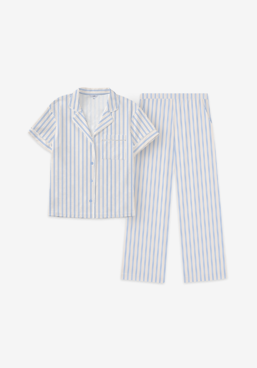 Salie Glaze Button Stripes Long Pyjamas in Candy Blue