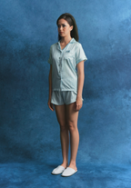Salie Glaze Button Stripes Short Pyjamas in Mint Blue