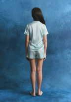 Salie Glaze Button Stripes Short Pyjamas in Mint Blue