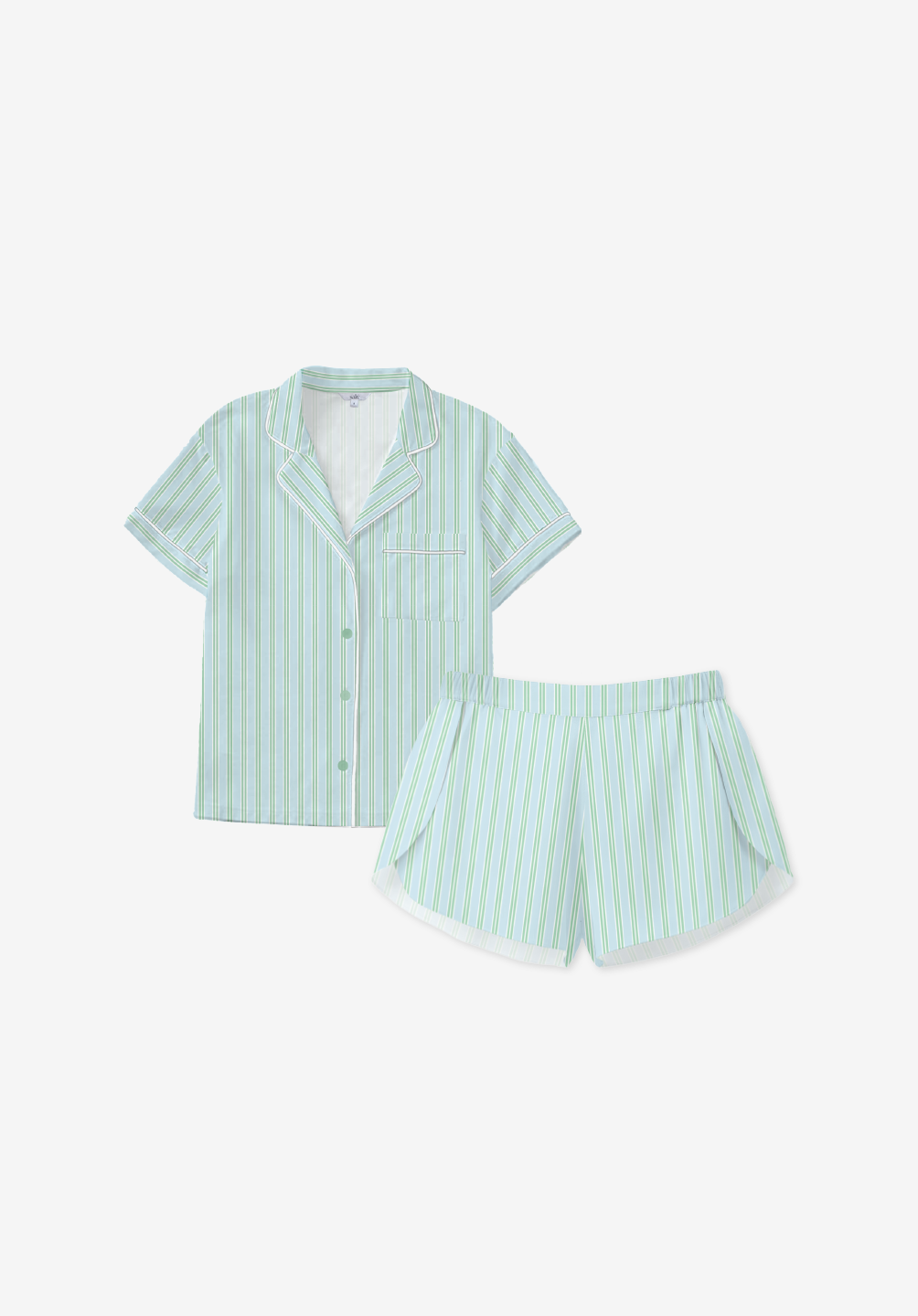 Salie Glaze Button Stripes Short Pyjamas in Mint Blue