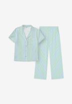Salie Glaze Button Stripes Long Pyjamas in Mint Blue