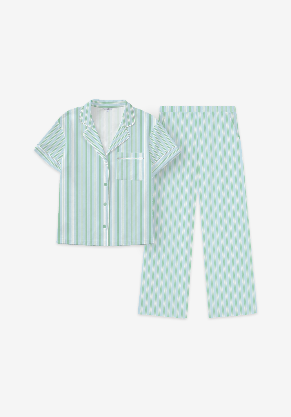 Salie Glaze Button Stripes Long Pyjamas in Mint Blue