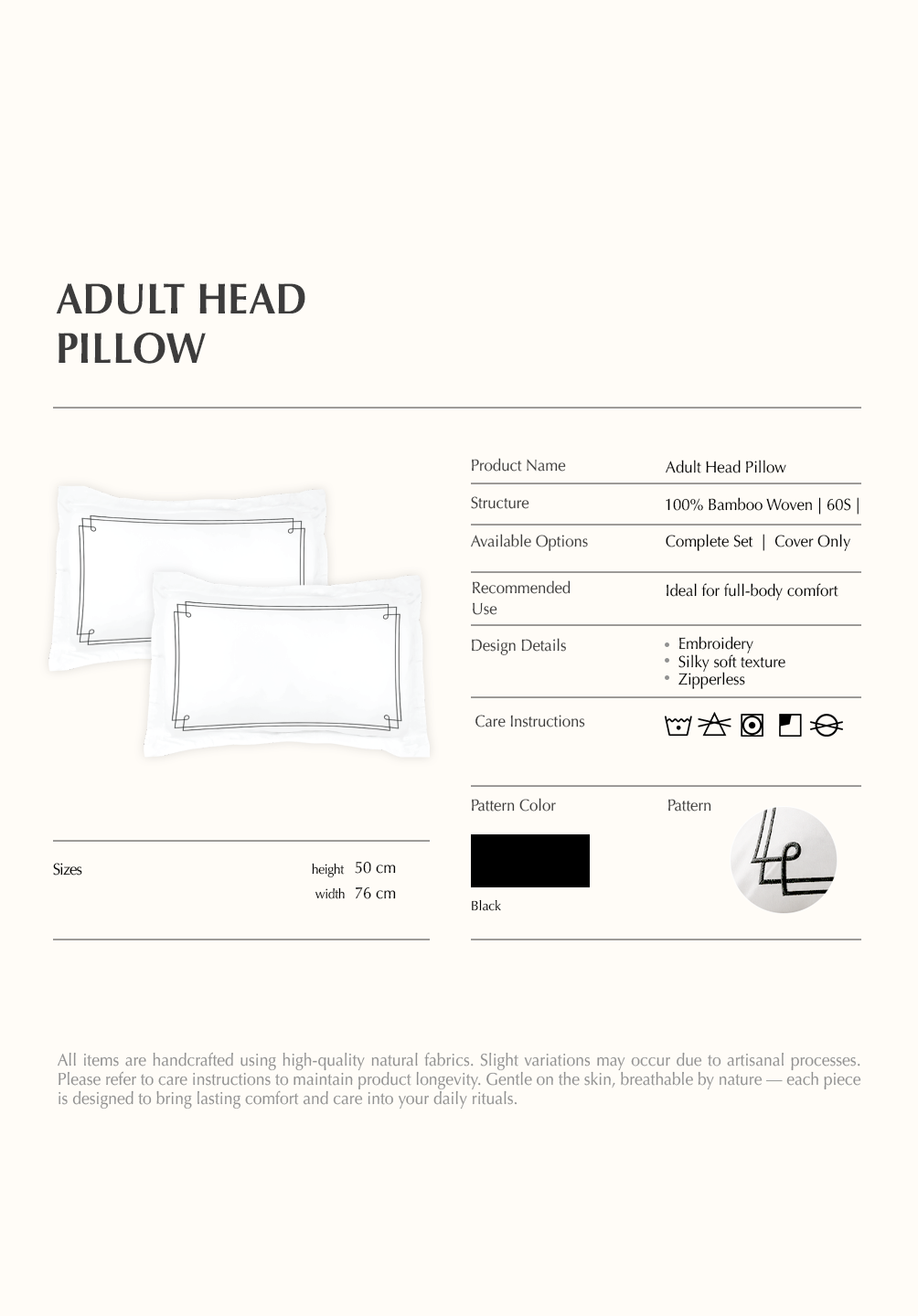 Adult Head Pillow Minuit Collection