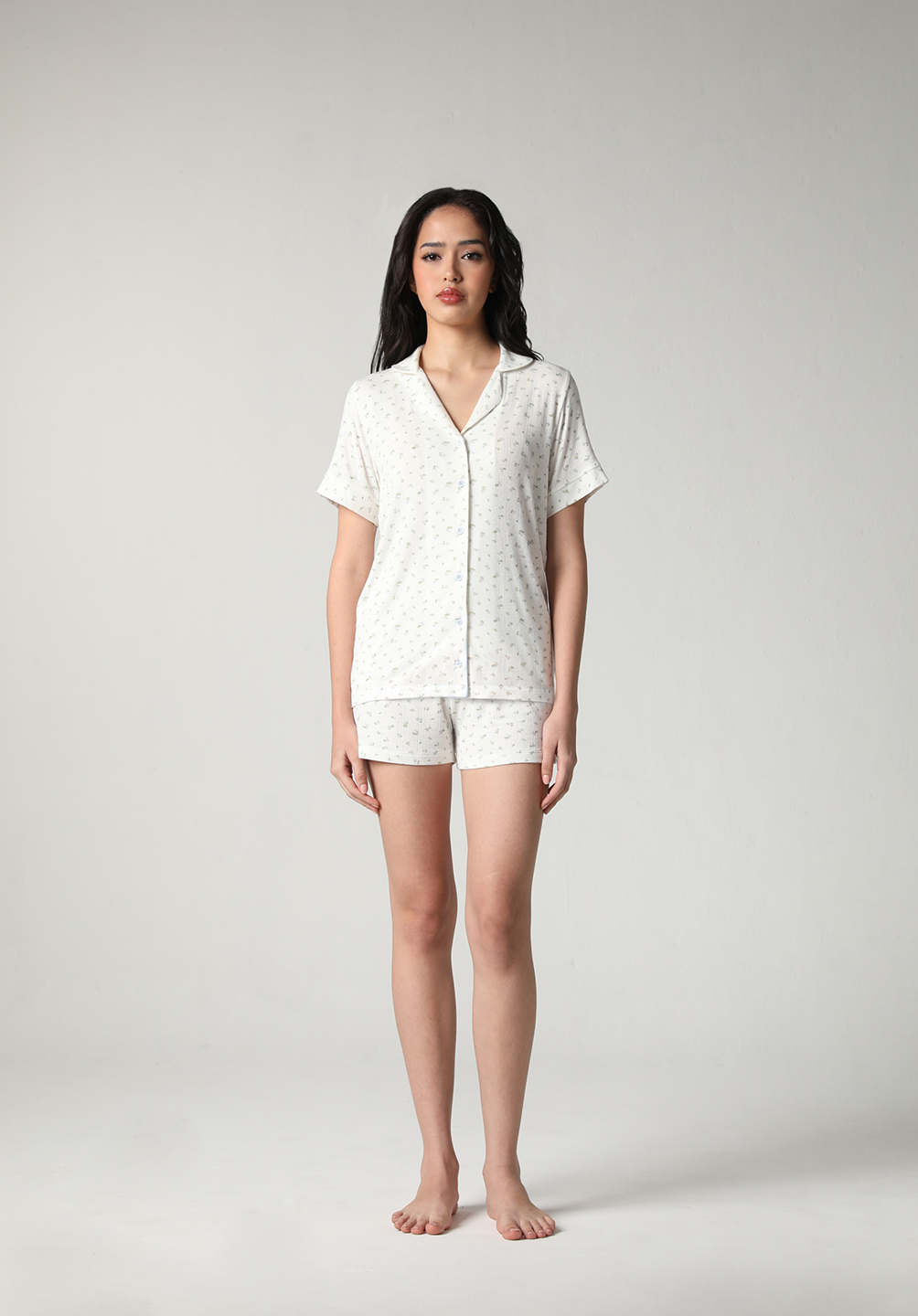 SALIE X Elxi Elvina - Bamboo Pointelle Button Short Pyjamas in Bluebell
