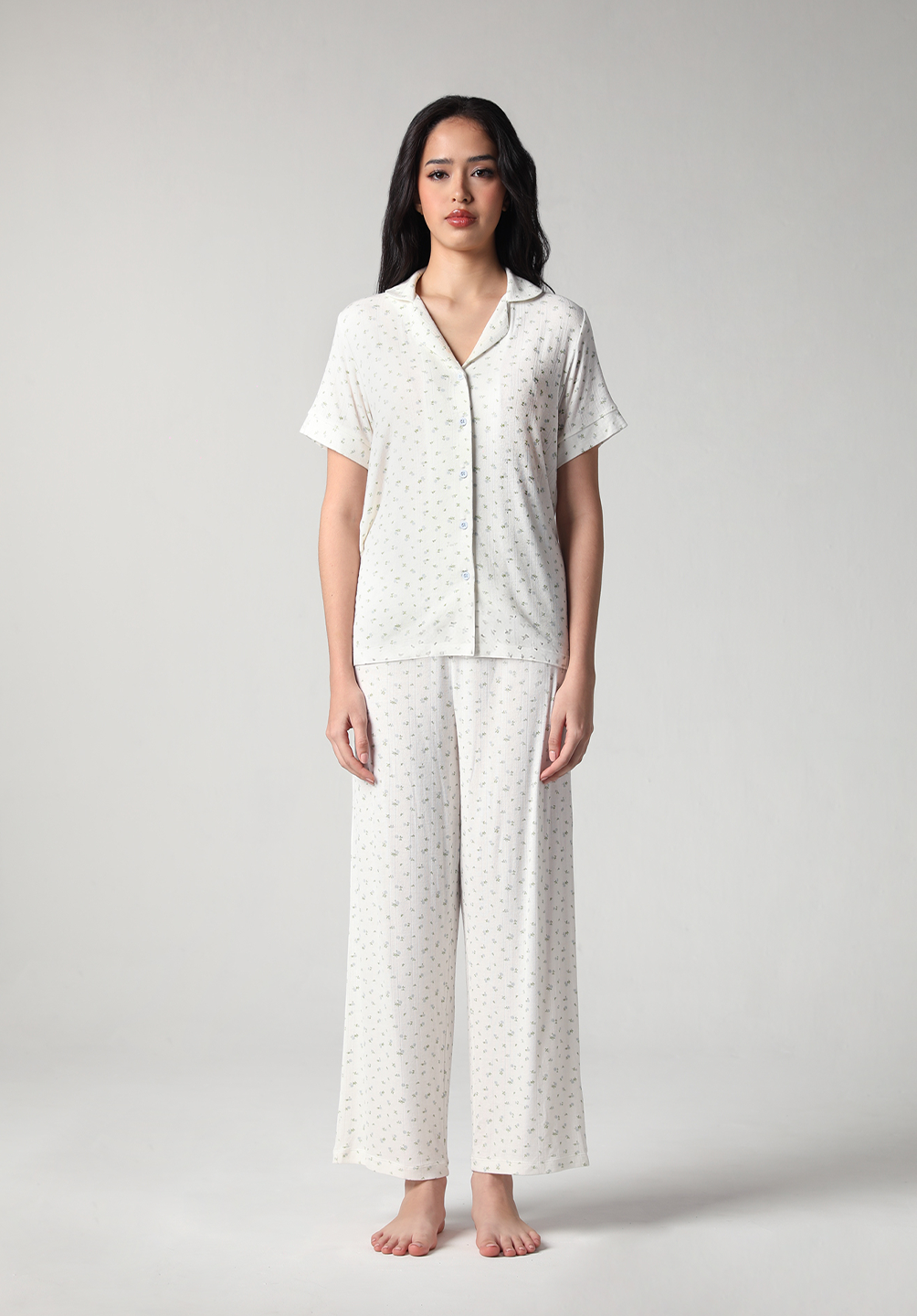 SALIE X Elxi Elvina - Bamboo Pointelle Button Long Pyjamas in Bluebell