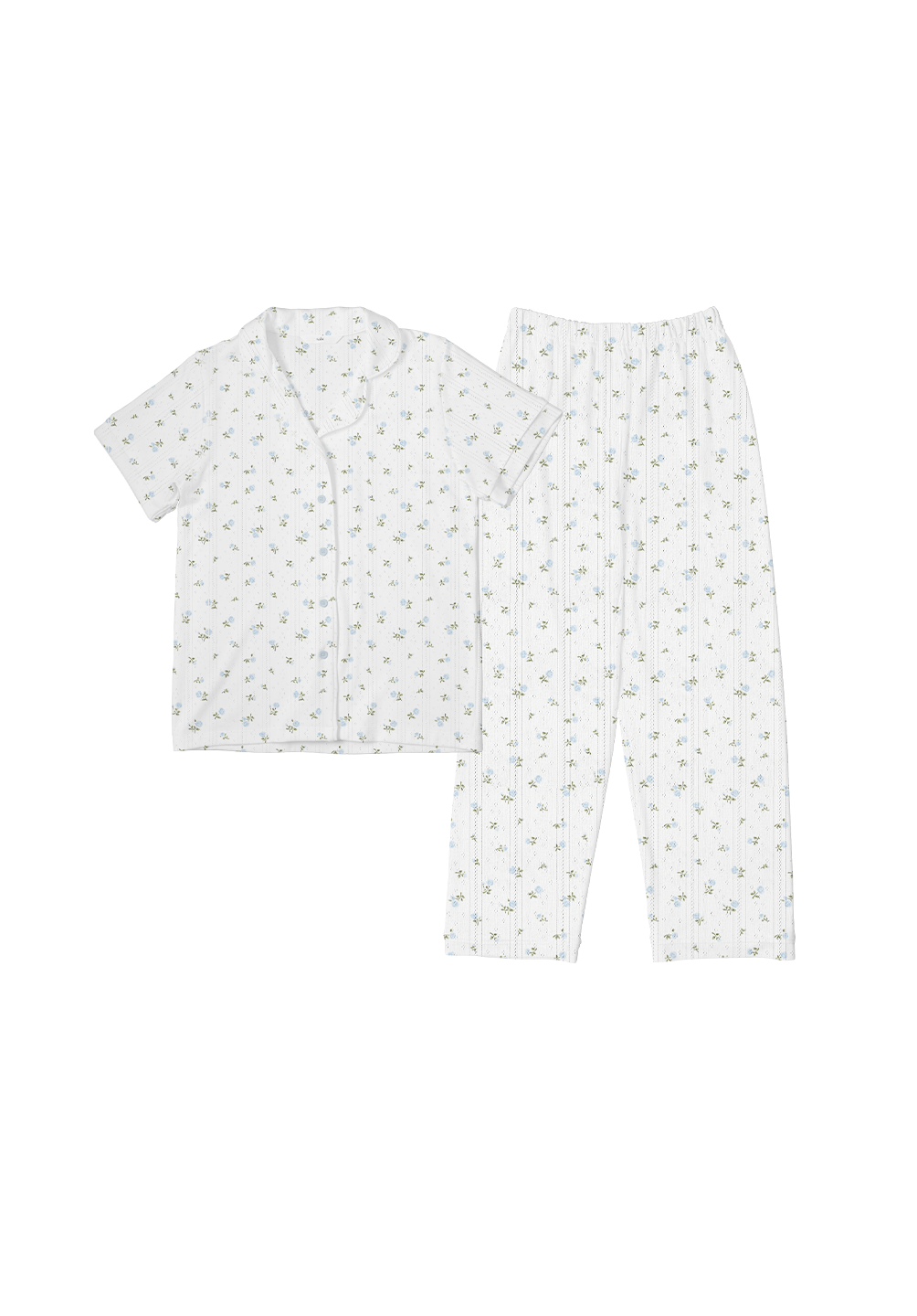 SALIE X Elxi Elvina - Bamboo Pointelle Button Long Pyjamas in Bluebell