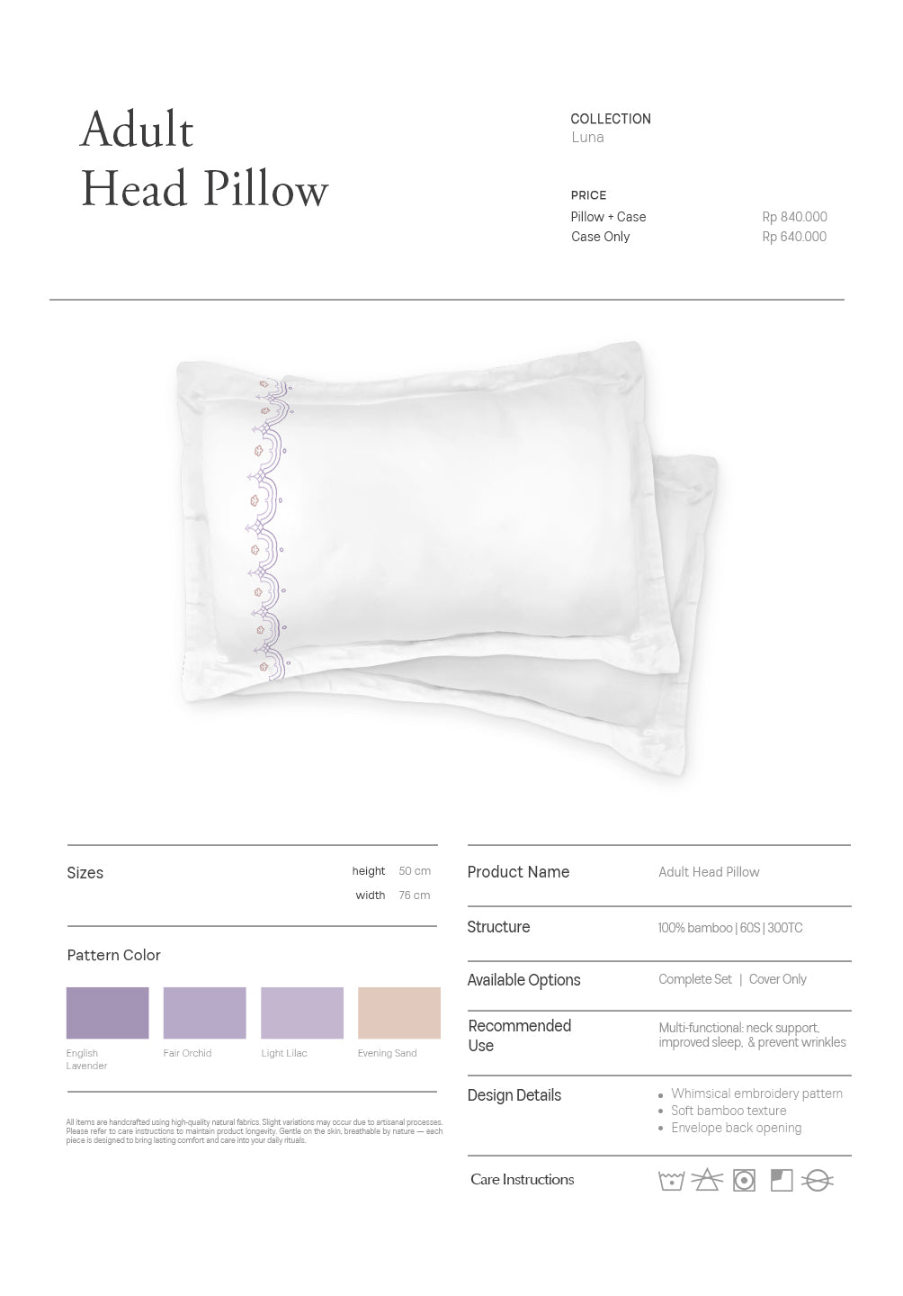Adult Head Pillow Luna Collection - SALIE