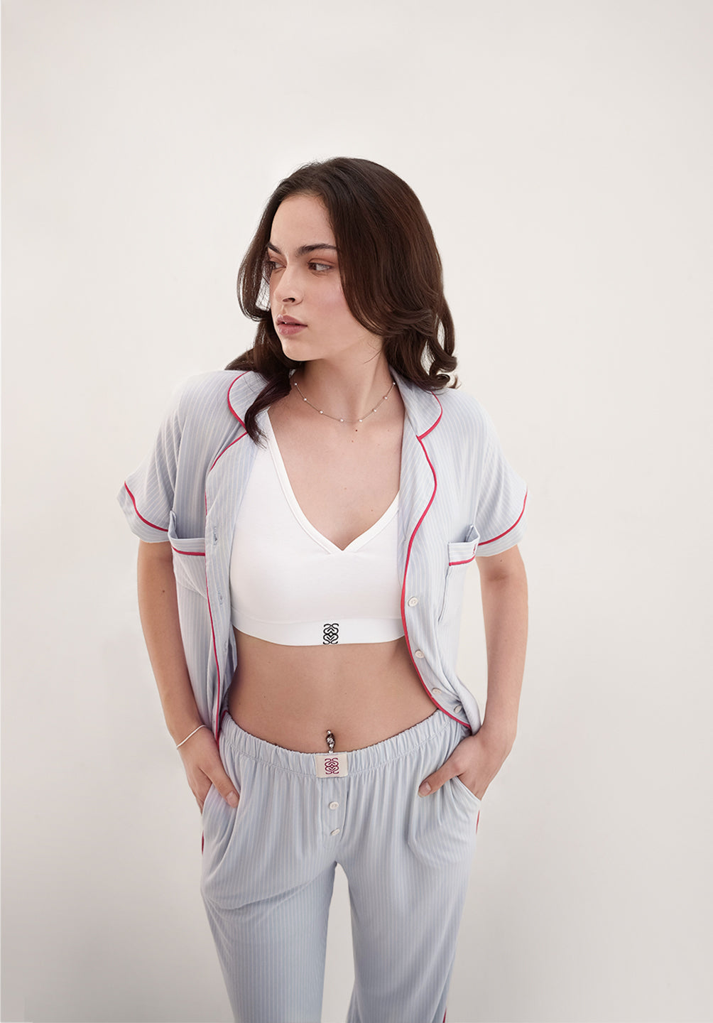 Women Bamboo Long PJs Set Dad Stripes - SALIE x Michimomo