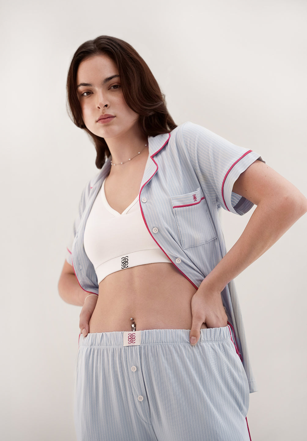 Women Bamboo Long PJs Set Dad Stripes - SALIE x Michimomo