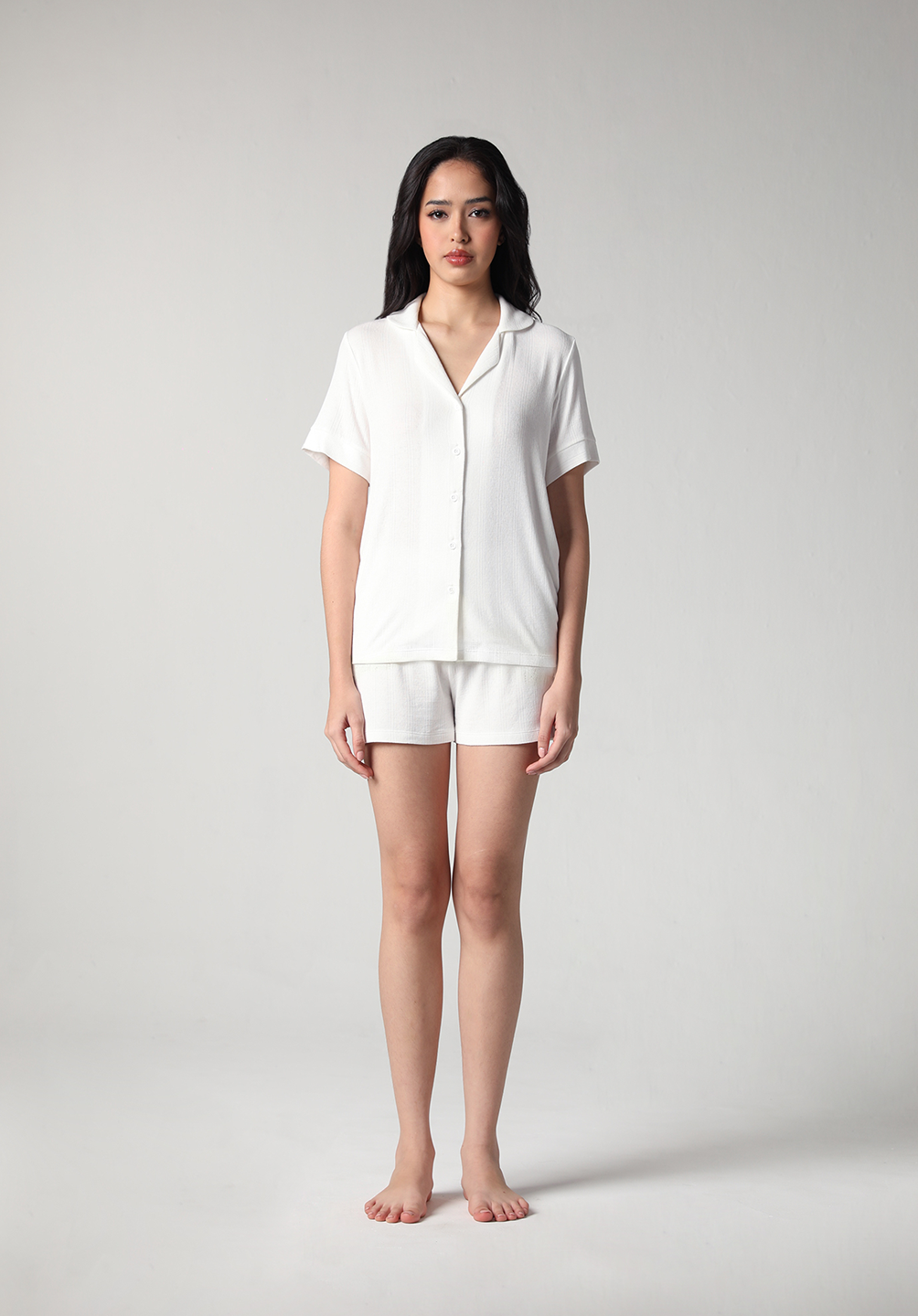 SALIE X Elxi Elvina - Bamboo Pointelle Button Short Pyjamas in Opal White