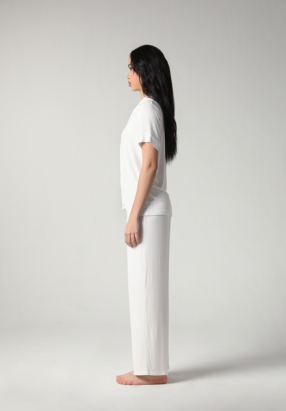 SALIE X Elxi Elvina - Bamboo Pointelle Button Long Pyjamas in Opal White