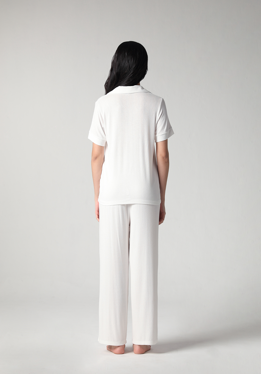 SALIE X Elxi Elvina - Bamboo Pointelle Button Long Pyjamas in Opal White