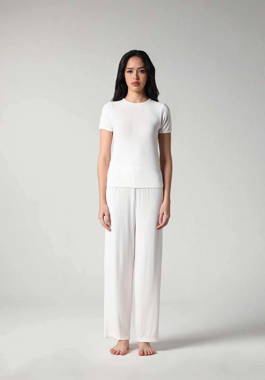 SALIE X Elxi Elvina - Bamboo Pointelle Long Pyjamas Set in Opal White