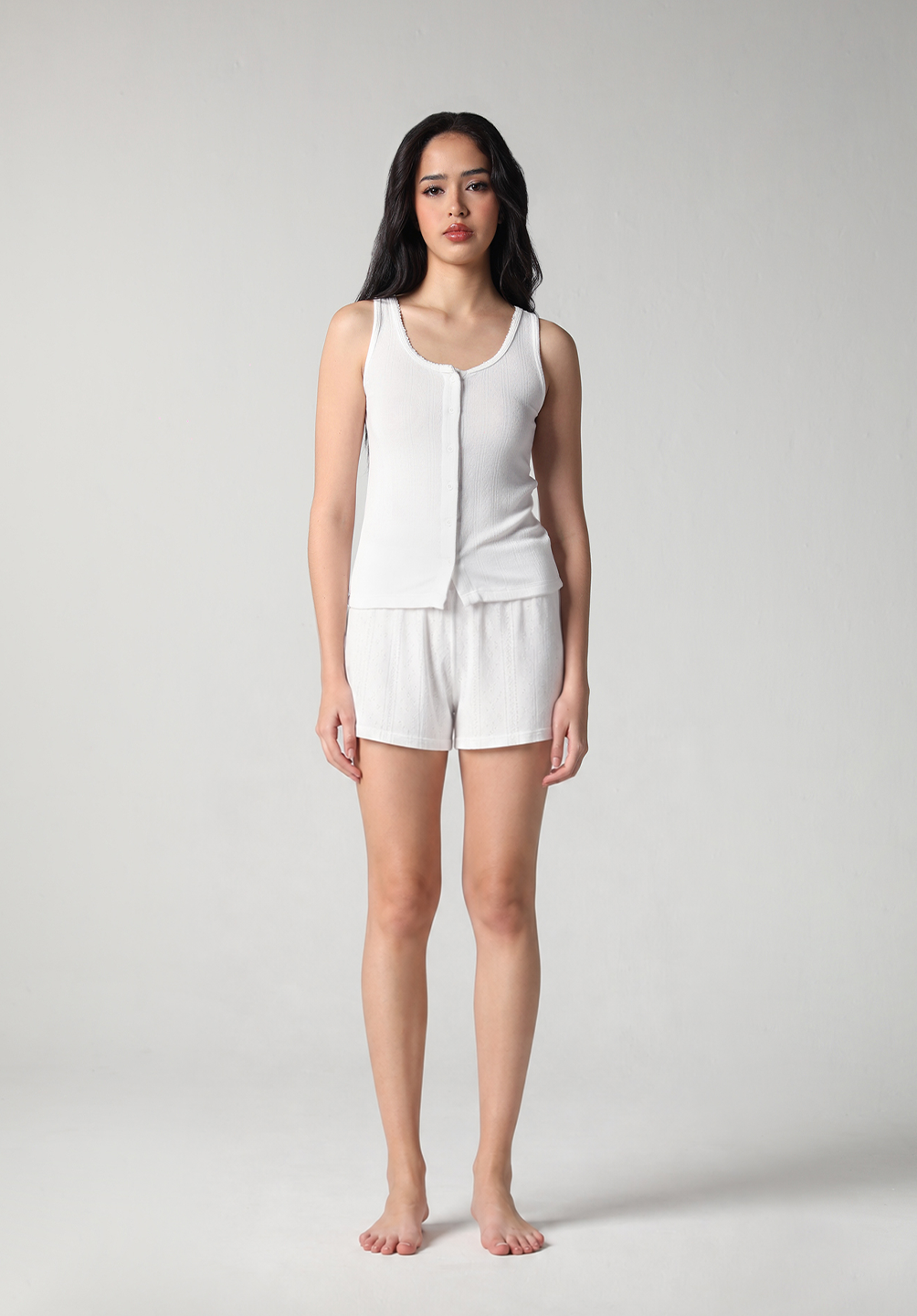 SALIE X Elxi Elvina - Bamboo Pointelle Tank in Opal White