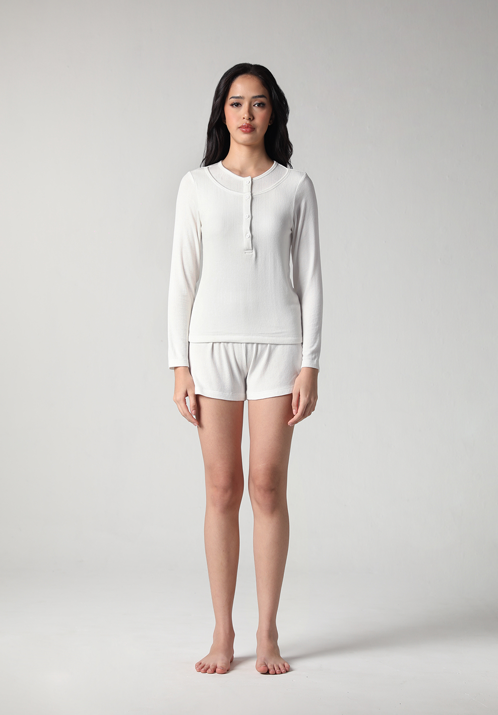 SALIE X Elxi Elvina - Bamboo Pointelle Long Sleeves Top in Opal White