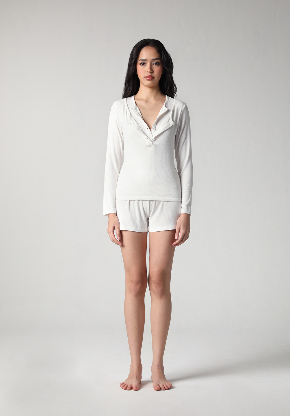 SALIE X Elxi Elvina - Bamboo Pointelle Long Sleeves Top in Opal White