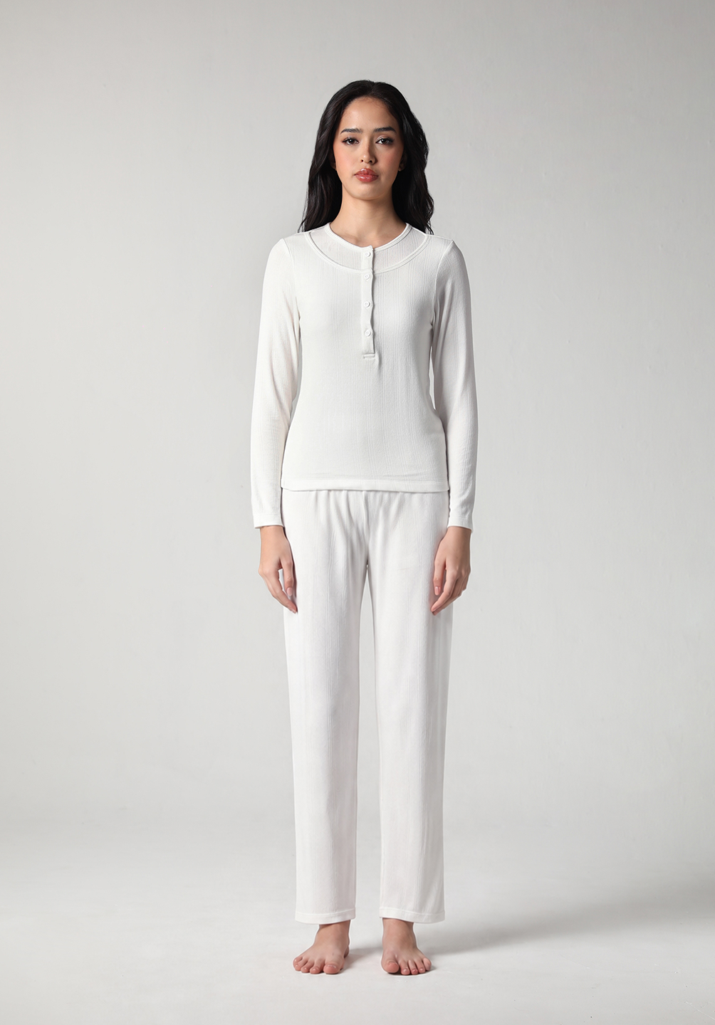SALIE X Elxi Elvina - Bamboo Pointelle Long Sleeves Top in Opal White