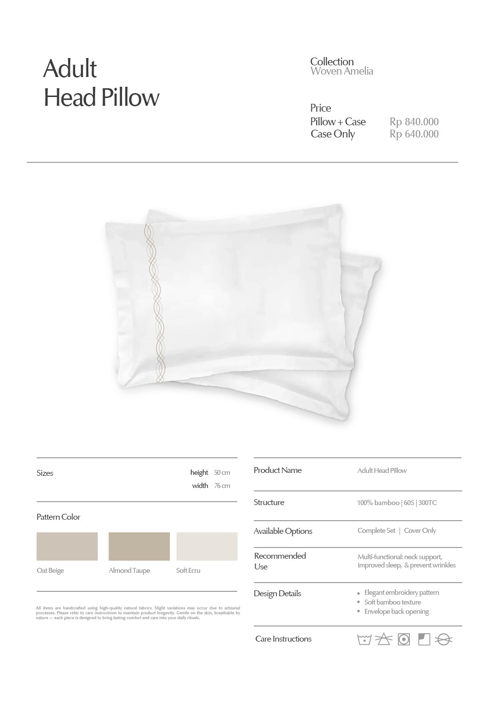 Adult Head Pillow Amelia Collection