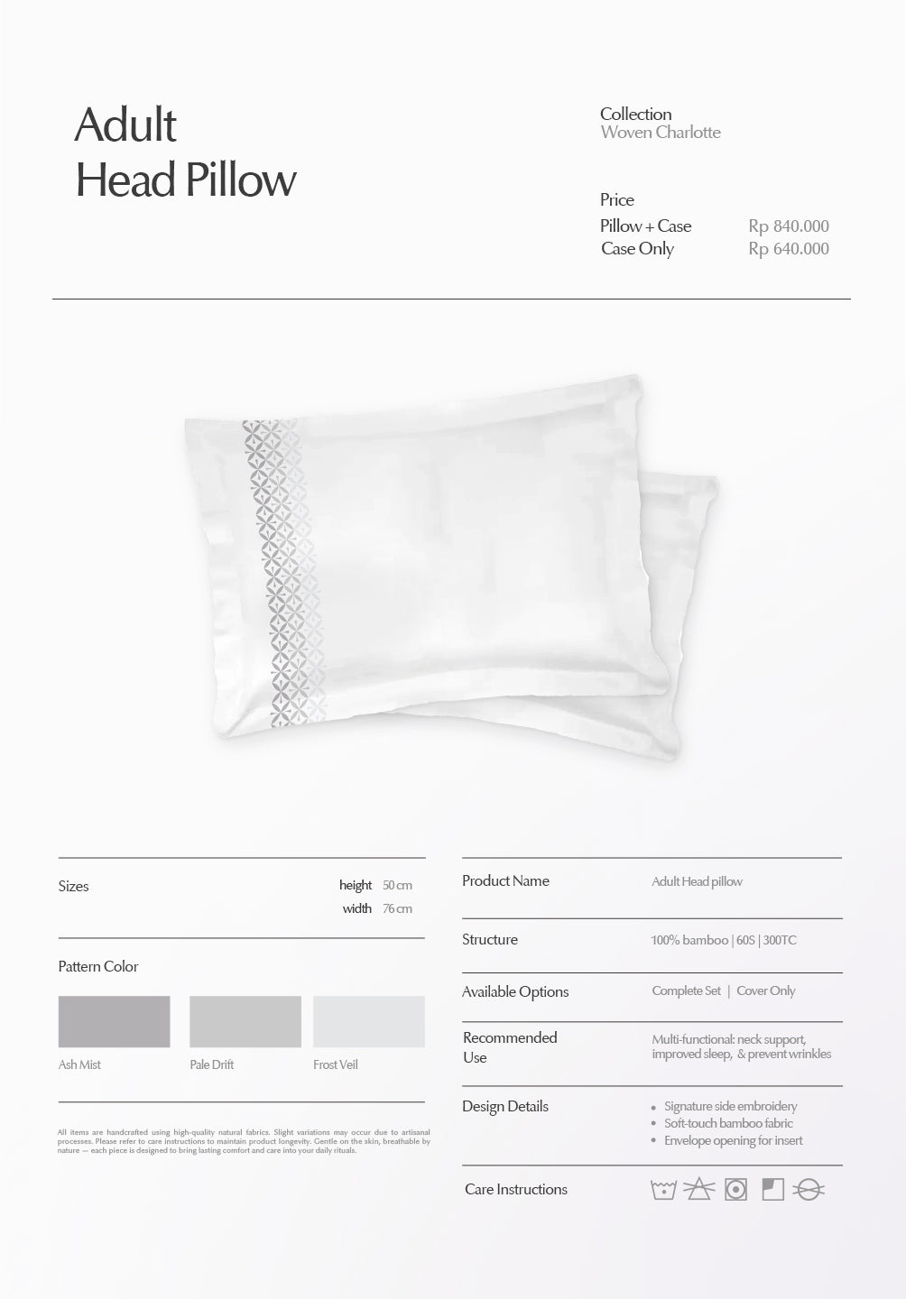 Adult Head Pillow Charlotte Collection