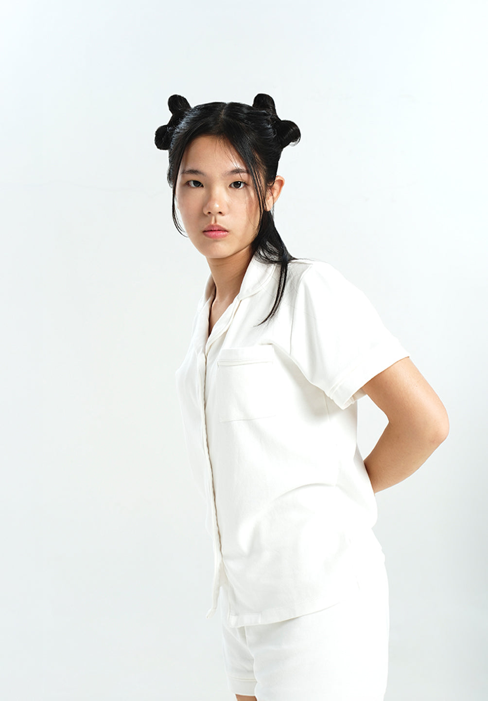Women Cotton Button Pyjamas Short Pants in Milk