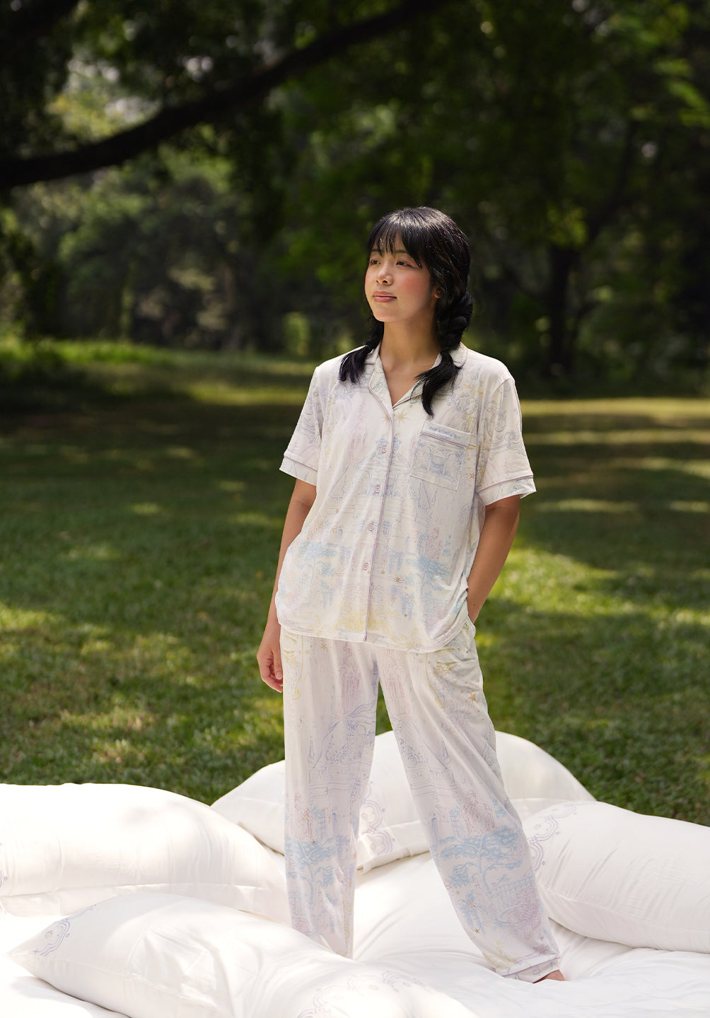 Women Long Button Pyjamas Set Full Print Celeste Collection