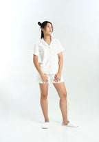 Women Cotton Button Pyjamas Short Pants in Milk