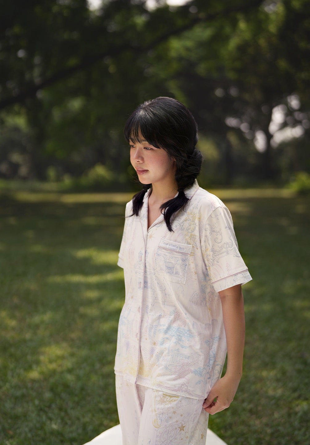 Women Long Button Pyjamas Set Full Print Celeste Collection