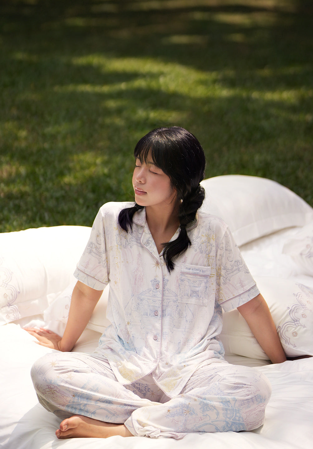 Women Long Button Pyjamas Set Full Print Celeste Collection