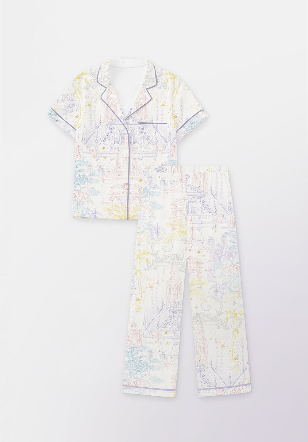 Women Long Button Pyjamas Set Full Print Celeste Collection