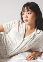 SALIE X Elxi Elvina - Bamboo Pointelle Button Long Pyjamas in Bluebell