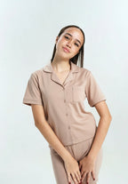 Women Cotton Button Pyjamas Short Pants in Taupe
