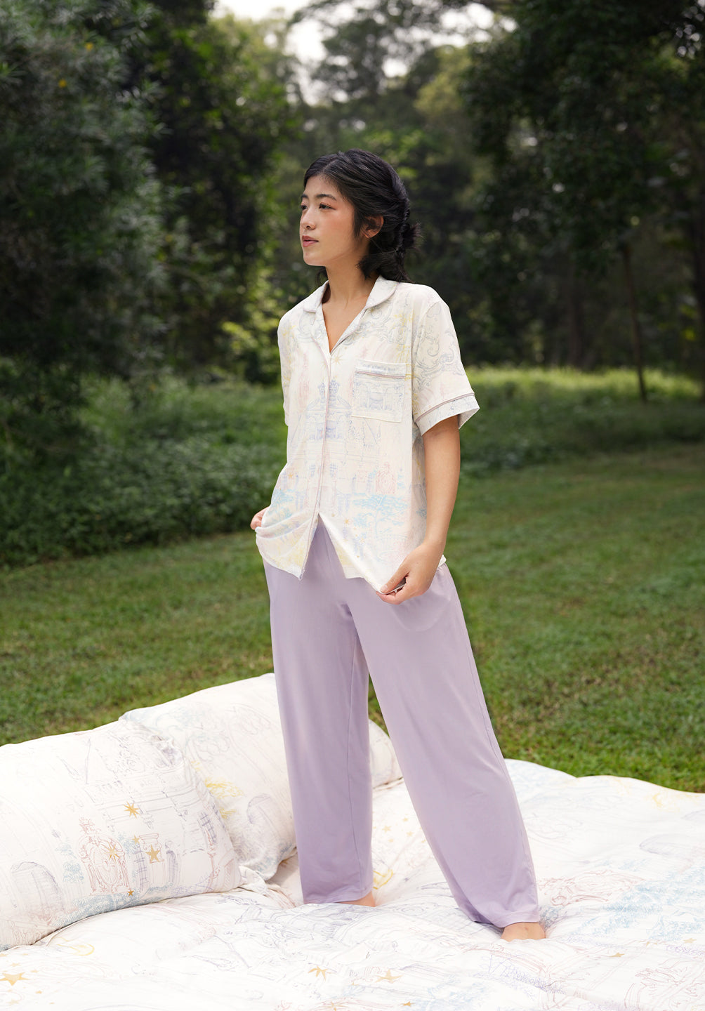 Women Long Button Pyjamas Set Lilac Celeste Collection