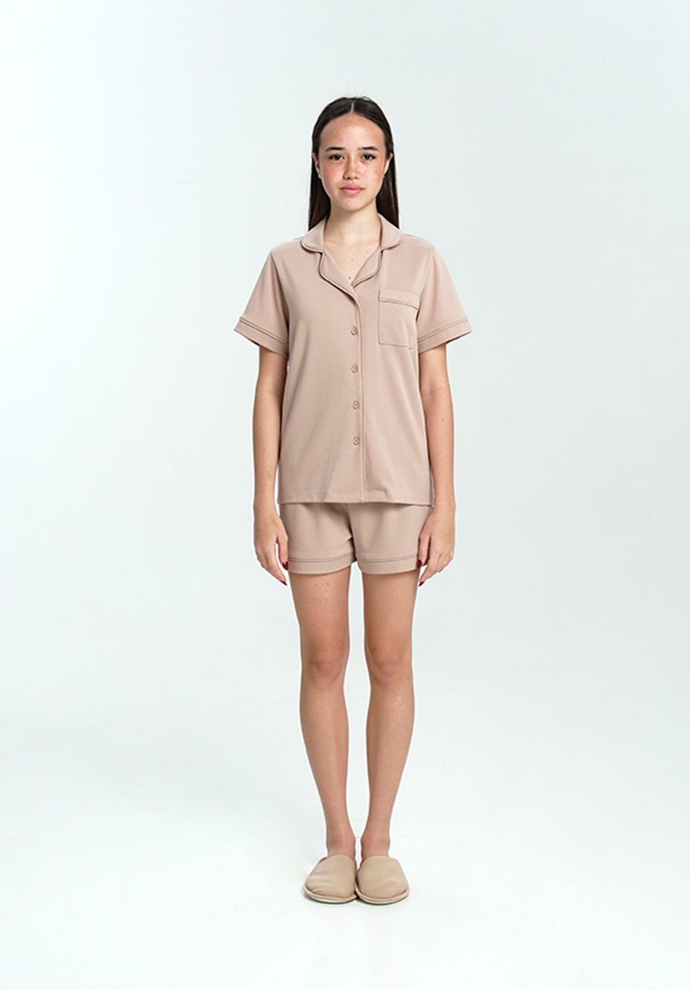 Women Cotton Button Pyjamas Short Pants in Taupe
