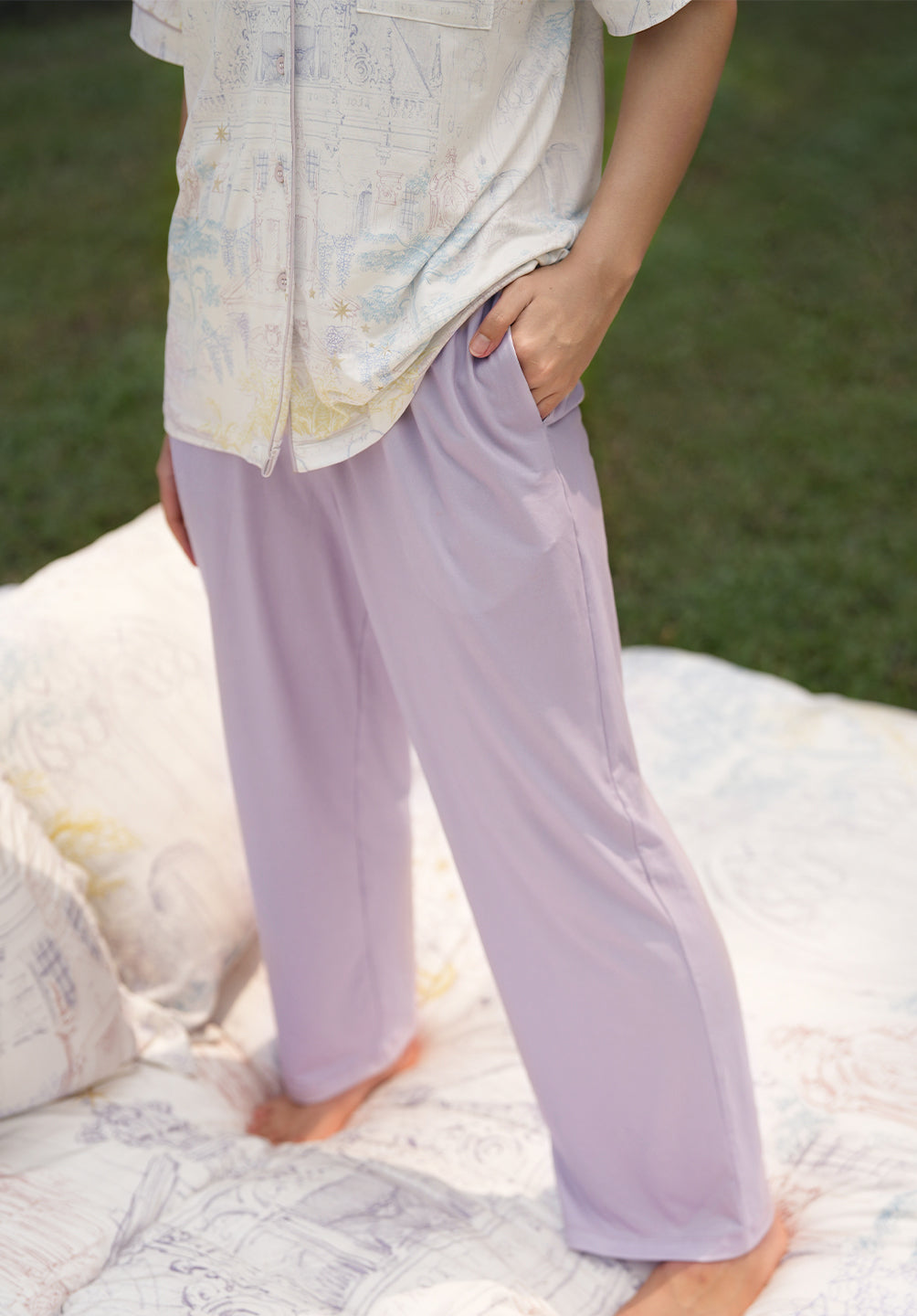 Women Long Button Pyjamas Set Lilac Celeste Collection