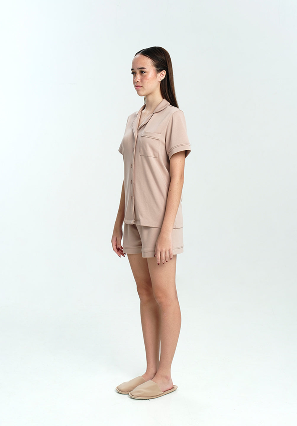 Women Cotton Button Pyjamas Short Pants in Taupe