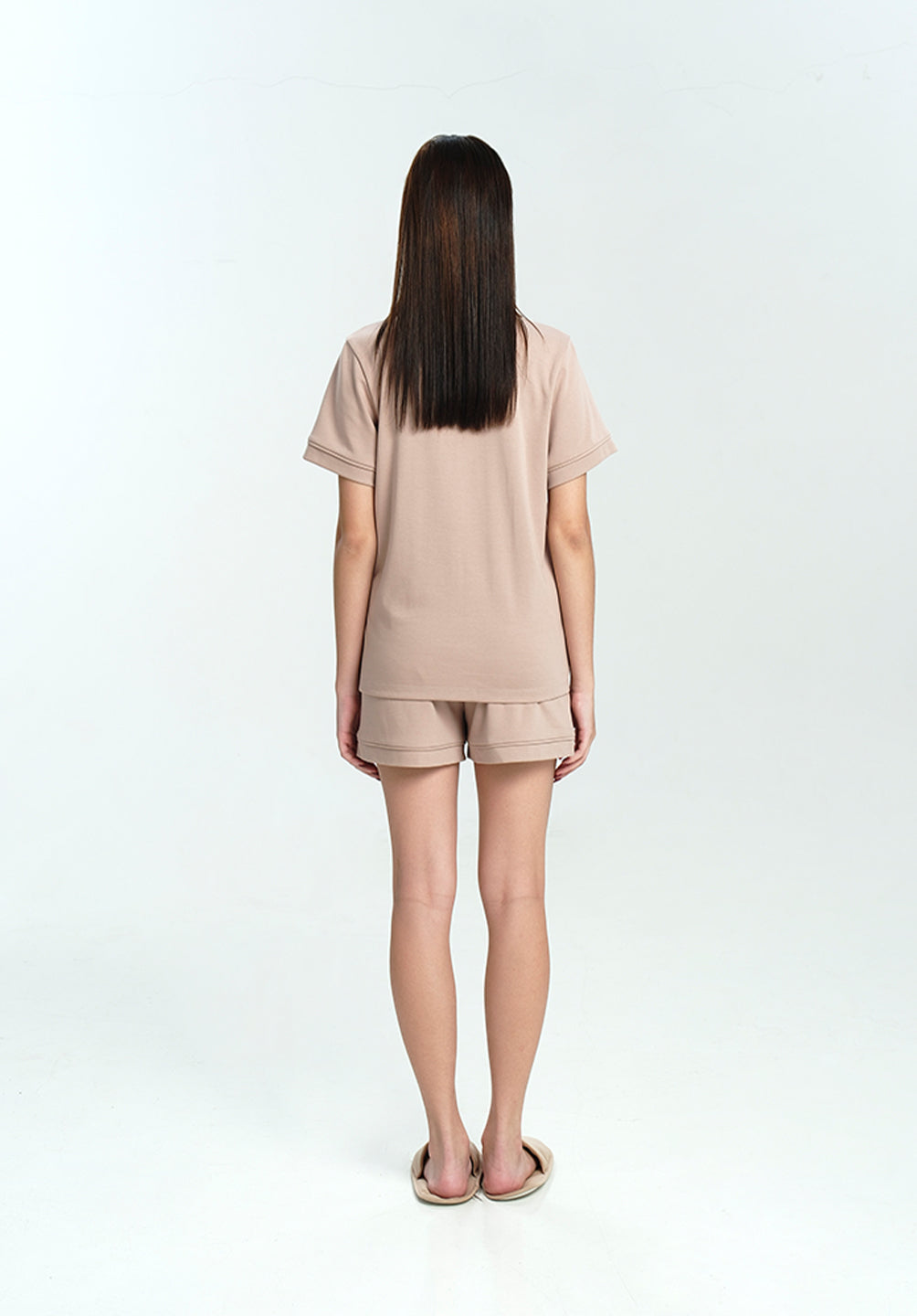 Women Cotton Button Pyjamas Short Pants in Taupe