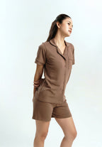 Women Cotton Button Pyjamas Short Pants in Espresso