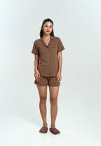 Women Cotton Button Pyjamas Short Pants in Espresso