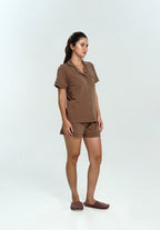 Women Cotton Button Pyjamas Short Pants in Espresso