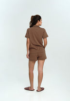 Women Cotton Button Pyjamas Short Pants in Espresso