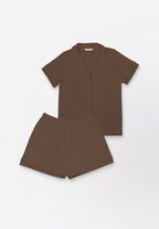 Women Cotton Button Pyjamas Short Pants in Espresso