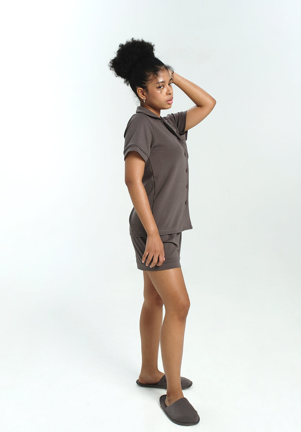 Women Cotton Button Pyjamas Short Pants in Charcoal