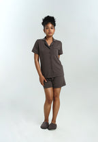 Women Cotton Button Pyjamas Short Pants in Charcoal